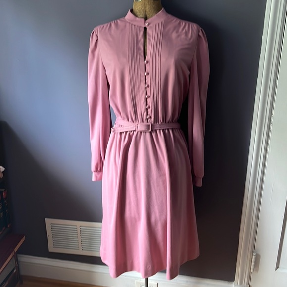 VTG Sunshine Alley Pink Long Sleeve Pearl Button Dress - Picture 2 of 9